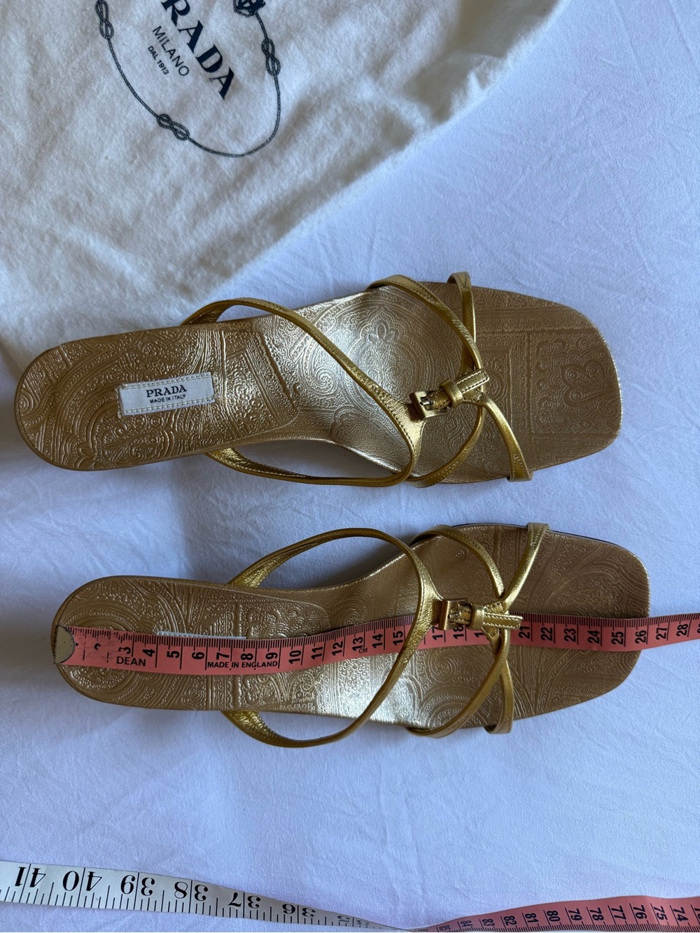 Vintage Prada Metallic Gold Strappy Kitten heels mules/Sandals, size 39.5 - Picture 9 of 14